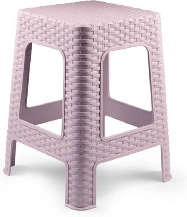 PLASTICFORTE zit bijzet krukje Rotan line roze kunststof 28 x 28 x 45 cm opstapje