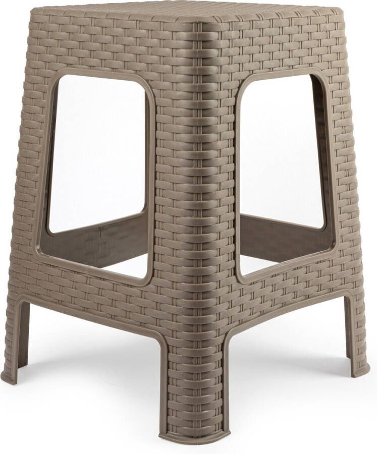 PLASTICFORTE zit bijzet krukje Rotan line taupe kunststof 36 x 36 x 45 cm opstapje