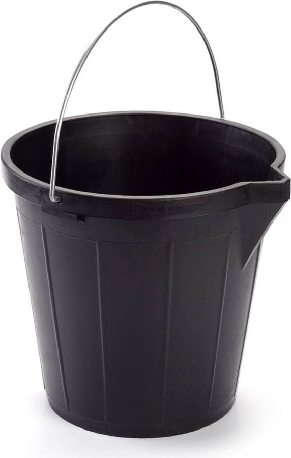 PLASTICFORTE Zwarte schoonmaakemmer huishoudemmer 12 liter 31 x 31 cm -Kunststof plastic emmer met metalen hengsel