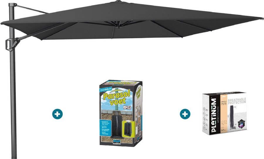 Platinum Challenger zweefparasol T1 Premium 4x3 m. Faded Black met ingraafvoet en hoes