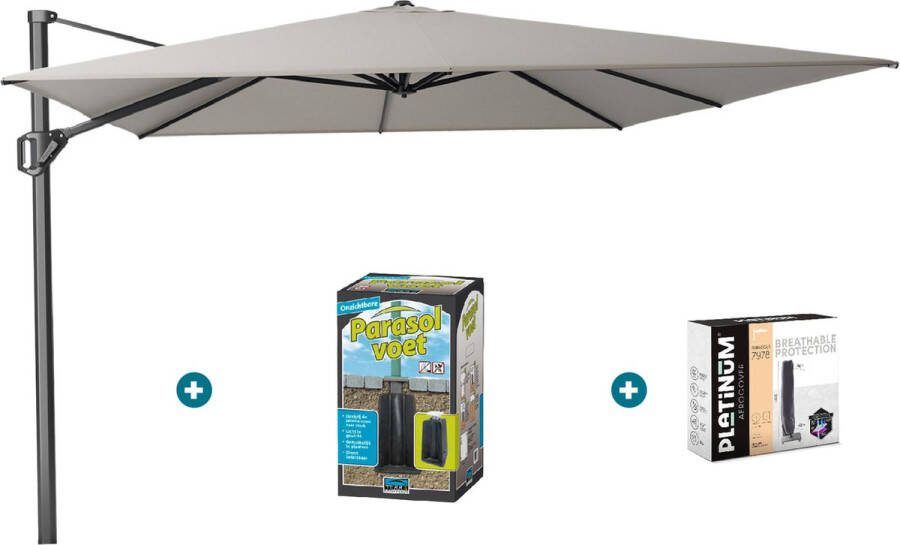 Platinum Challenger zweefparasol T1 Premium 4x3 m. Manhattan Grey met ingraafvoet en hoes