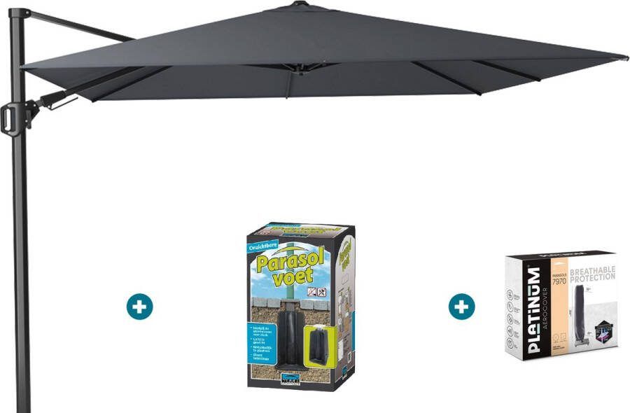 Platinum Challenger zweefparasol T2 3x3 m. Antraciet met ingraafvoet en hoes