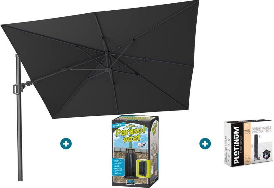 Platinum Challenger zweefparasol T2 3x3 m. Faded Black- met ingraafvoet en hoes
