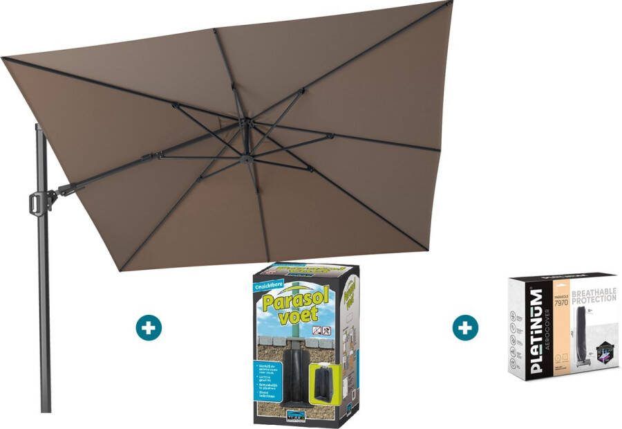 Platinum Challenger zweefparasol T2 3x3 m. Havana Taupe met ingraafvoet en hoes