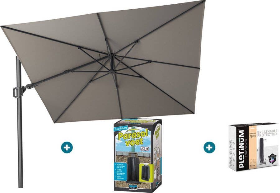 Platinum Challenger zweefparasol T2 3x3 m. Manhattan Grey met ingraafvoet en hoes