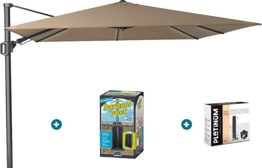 Platinum Challenger zweefparasol T2 3x3 m. Taupe met ingraafvoet en hoes