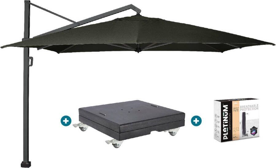Platinum Icon T1 Zweefparasol 4x3m. Faded Black met voet en hoes