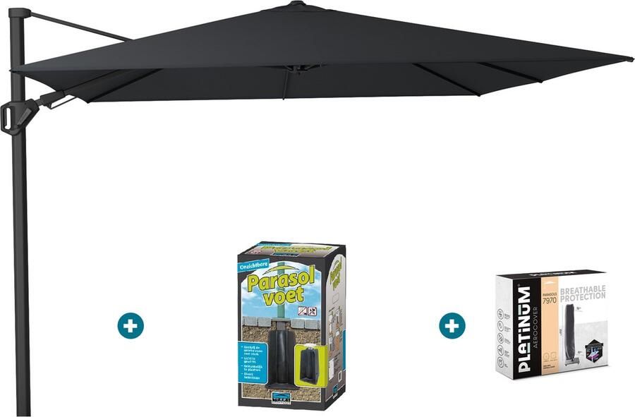Platinum Challenger zweefparasol T2 3x3 m. Jet Black met ingraafvoet en hoes