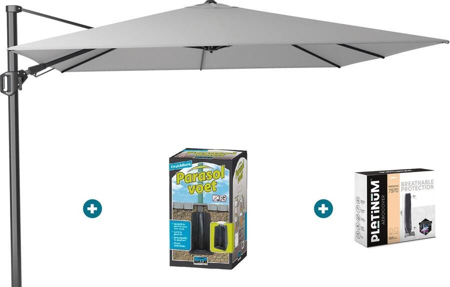 Platinum Challenger zweefparasol T2 3x3 m. Light Grey met ingraafvoet en hoes