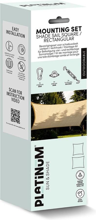 Platinum Sun & Shade bevestigingsset voor schaduwdoek vierkant en rechthoek