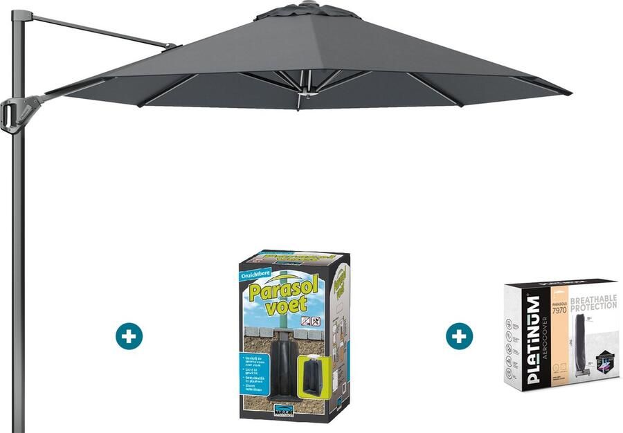 Platinum Voyager ronde zweefparasol T1 3 m. Antraciet met ingraafvoet en hoes