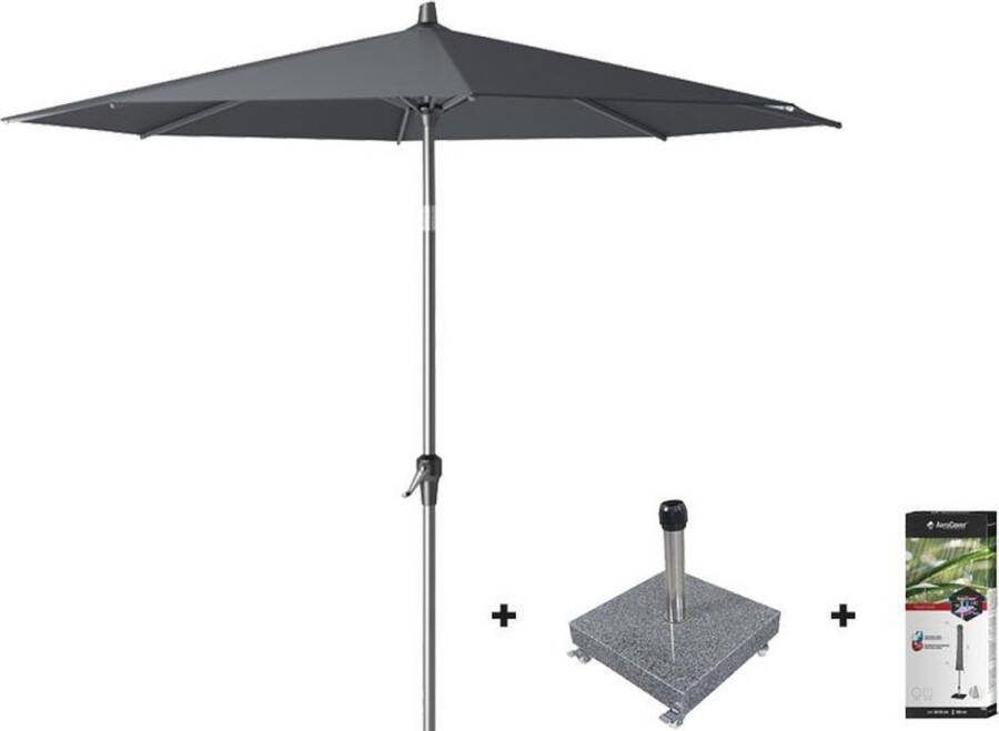 Platinum Riva stokparasol 2 5 m. rond Antraciet met voet en hoes