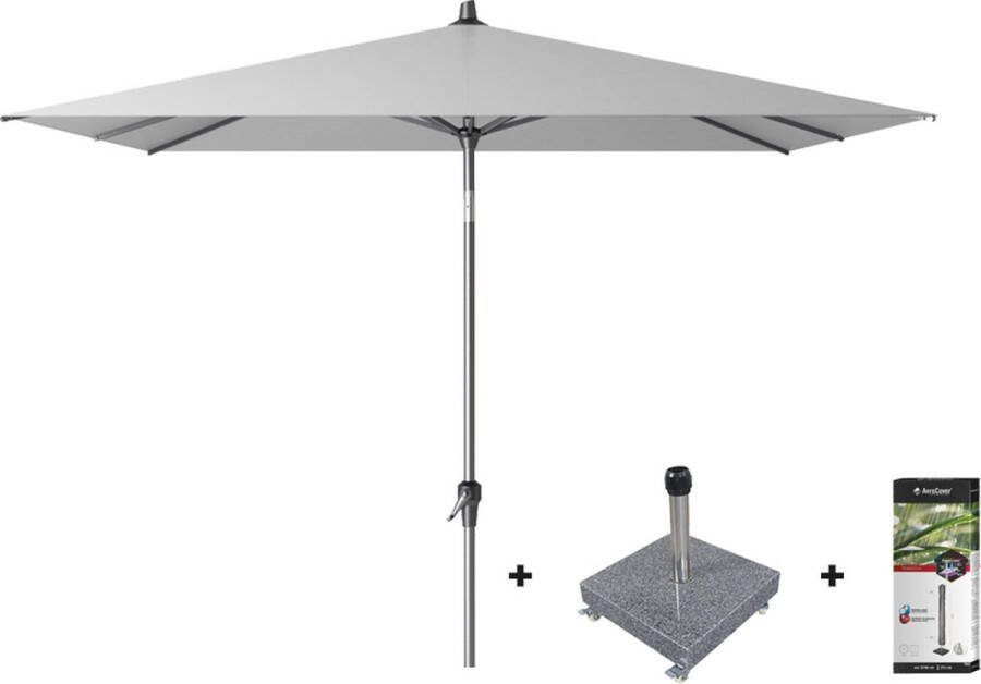 Platinum Riva stokparasol 2.5x2.5 Light Grey met voet en hoes