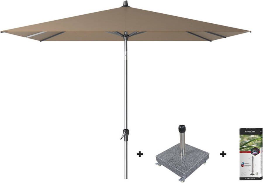 Platinum Riva stokparasol 2.5x2.5 Taupe met voet en hoes