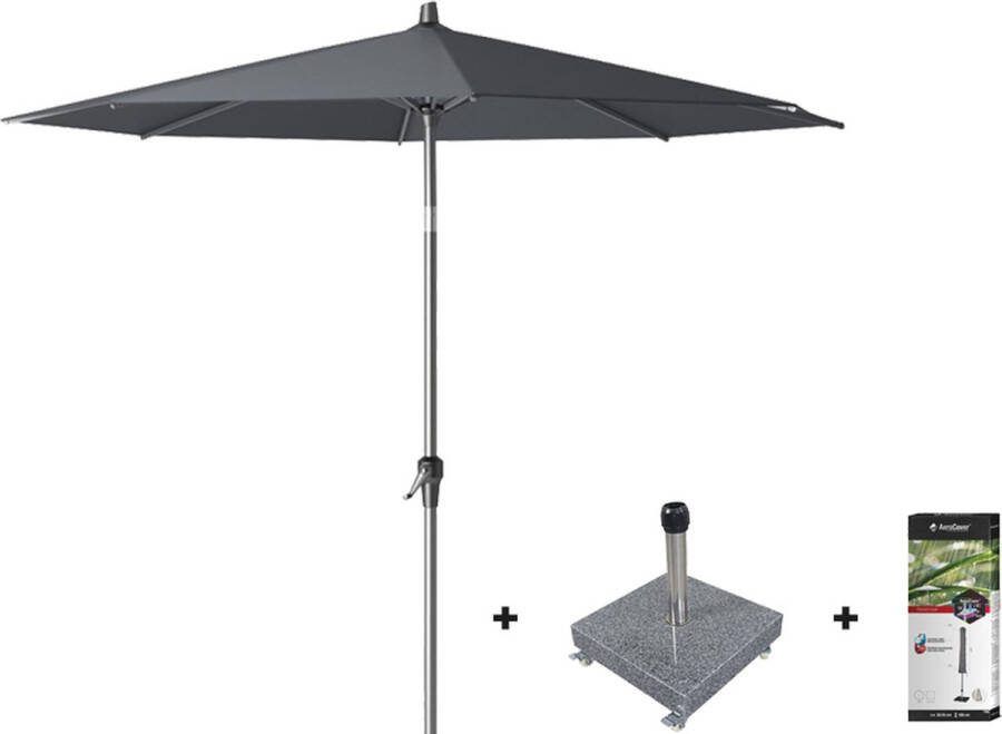 Platinum Riva stokparasol 3 m. rond Antraciet met voet en hoes
