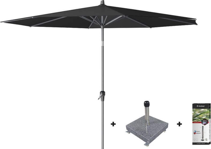 Platinum Riva stokparasol 3 m. rond black met voet en hoes