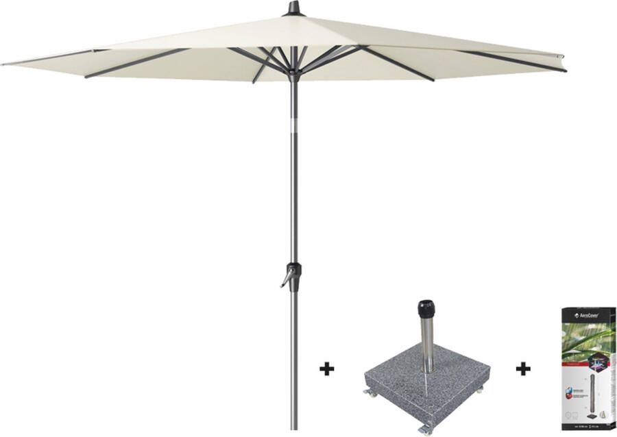 Platinum Riva stokparasol 3 m. rond Ecru met voet en hoes