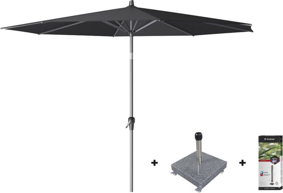 Platinum Riva stokparasol 3 m. rond Premium Faded Black met voet en hoes