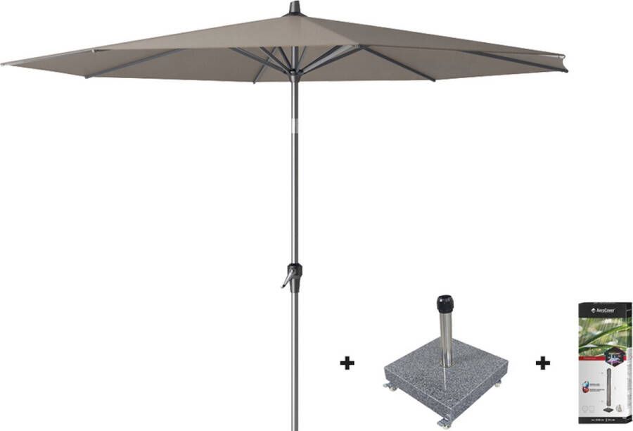 Platinum Riva stokparasol 3 m. rond Premium Havanna Taupe met voet en hoes