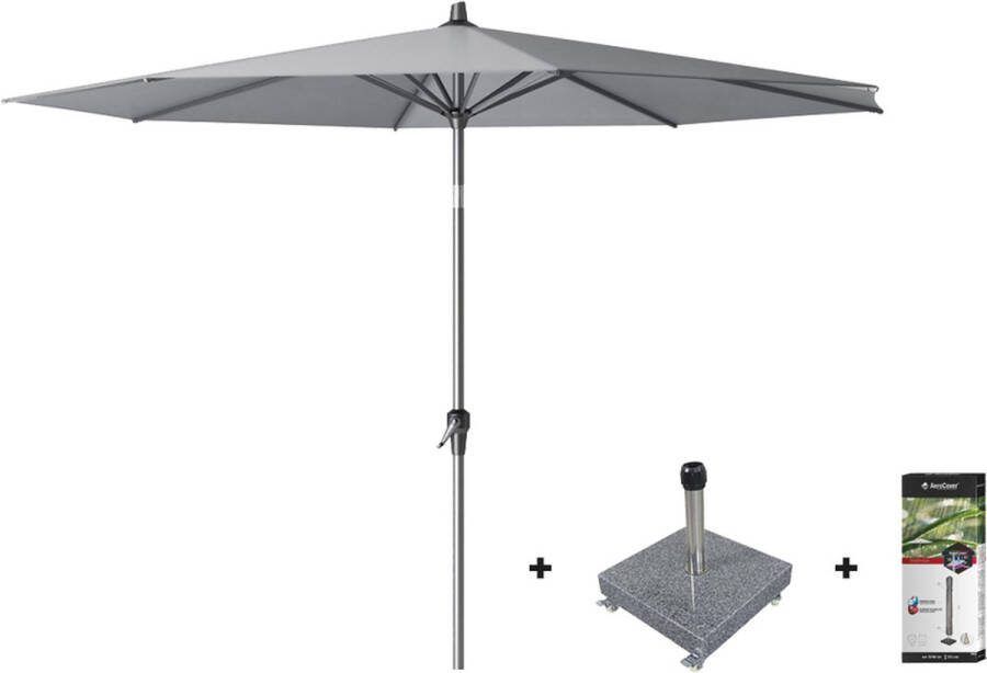 Platinum Riva stokparasol 3 m. rond Premium Manhattan Grey met voet en hoes
