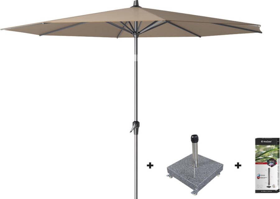 Platinum Riva stokparasol 3 m. rond Taupe met voet en hoes