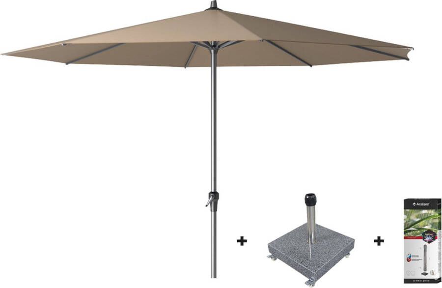Platinum Riva stokparasol 3.5 m. rond Taupe met voet en hoes