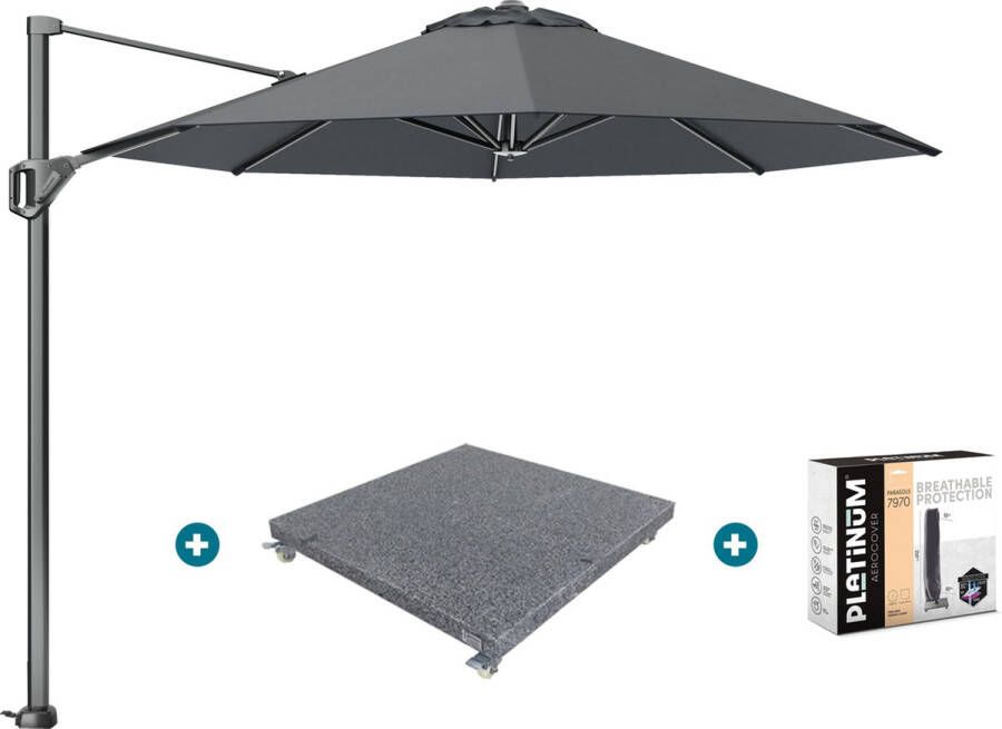 Platinum Voyager ronde zweefparasol T1 3 m. Antraciet met voet en hoes