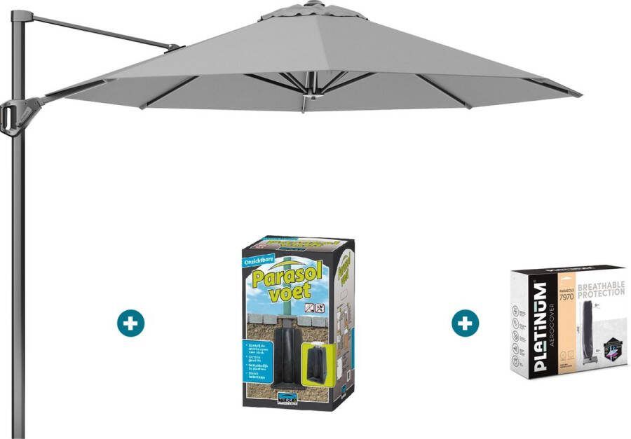 Platinum Voyager ronde zweefparasol T1 3 m. Light Grey met ingraafvoet en hoes