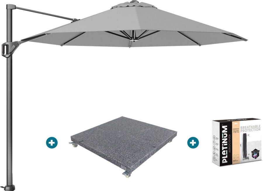 Platinum Voyager ronde zweefparasol T1 3 m. Light Grey met voet en hoes