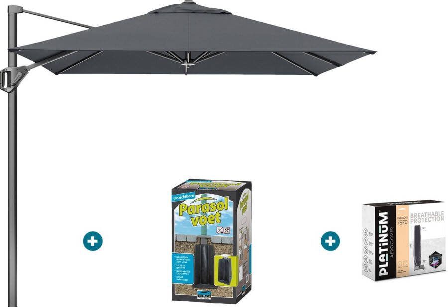Platinum Voyager zweefparasol T1 2.5x2.5 m. Antraciet met ingraafvoet en hoes