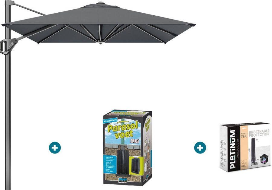 Platinum Voyager zweefparasol T1 3x2 m. Antraciet met ingraafvoet en hoes