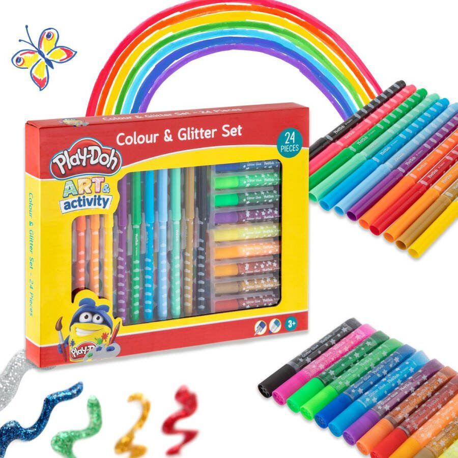 Play-Doh 24-delige Kleur- en Glitterset | Ik leer kleuren en tekenen | geschikt voor kinderen vanaf 3 jaar
