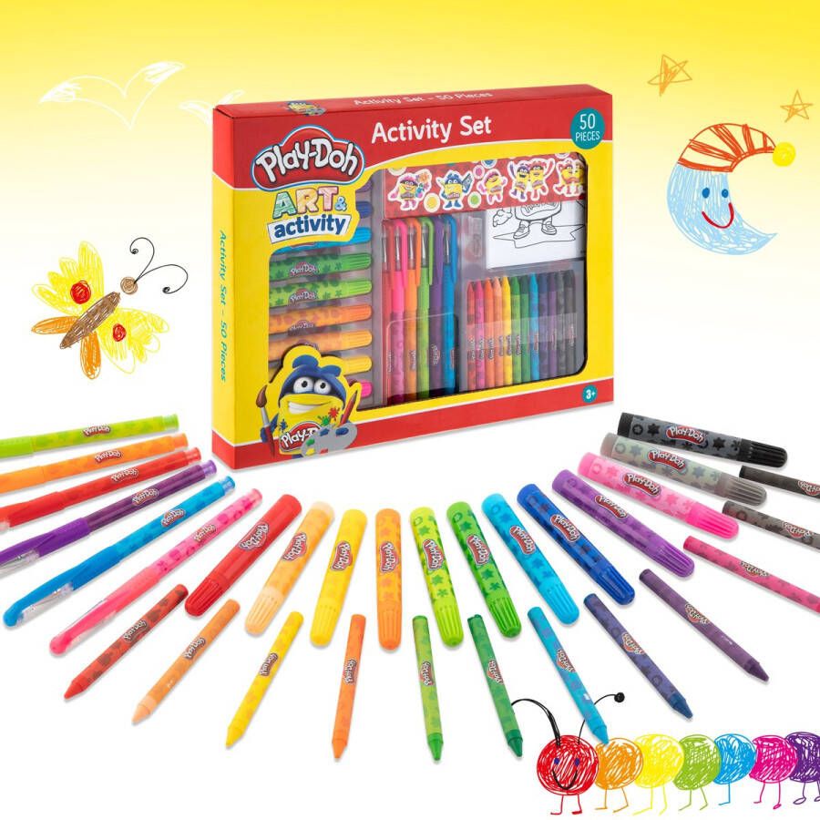 Play-Doh 50-delige Activity Set | Ik leer kleuren en tekenen | Dikke stiften Gelpennen Stickers Kleurplaten Waskrijtjes | Geschikt voor kinderen vanaf 3 jaar