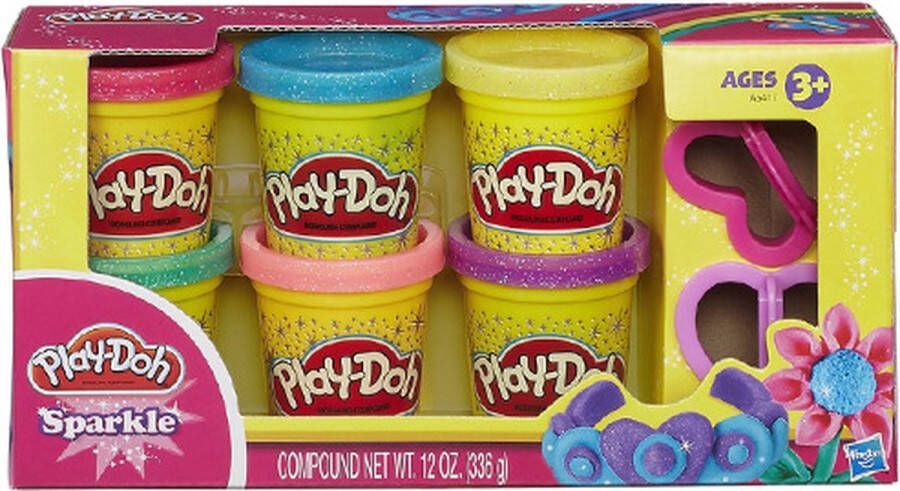 Dobeno Play-Doh 6 potjes Glitter boetseerklei en 2 accessoires elk 56 g