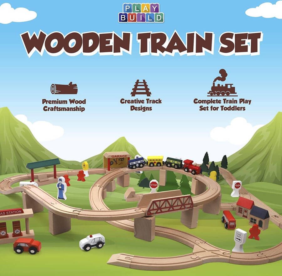 PlayBuild Play Build Houten Treinset 80 delig