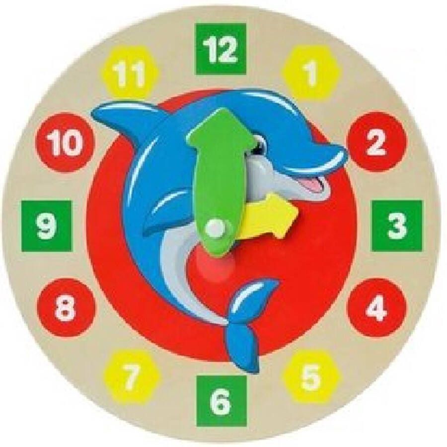 Playfun Houten kinderklok dolfijn speelklok leerklok leren klokkijken funcadeau schoencadeautje
