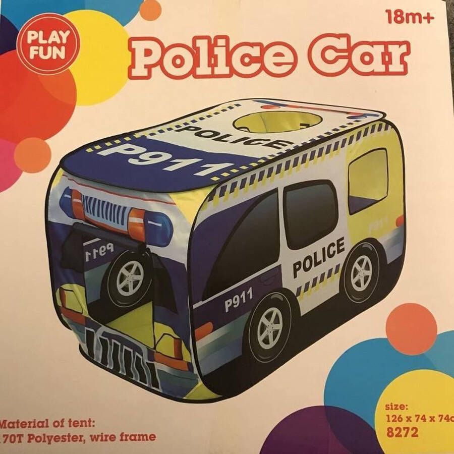 Playfun Police Car Pop-Up Tent Uitvouwbare Politie Auto Speeltent Afm. 126 x 74 x 74 Cm