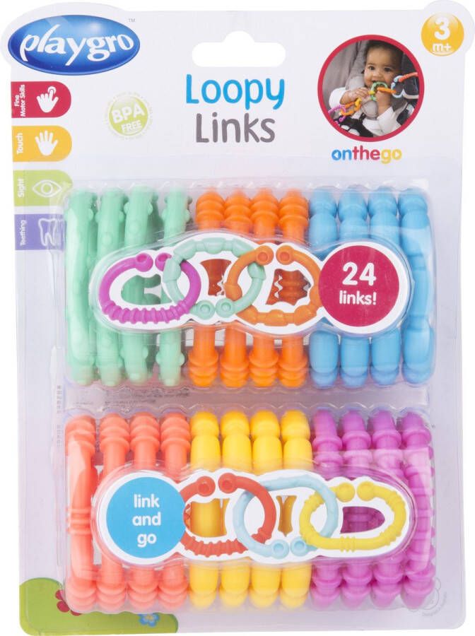 Playgro Gekleurde Schakelringen Loopy loops Kinderwagen accessoires 24 stuks Verschillende Bijtprofielen