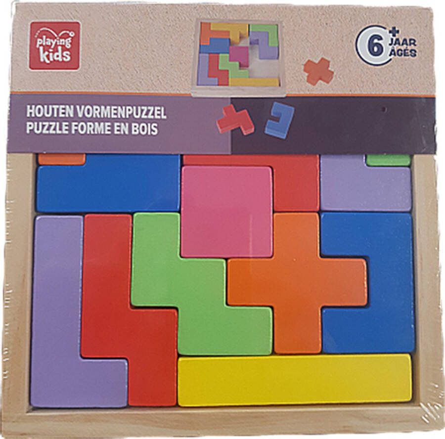 Playing Kids Houten vormenpuzzel 14 delig. Puzzel hout voor kinderen kids