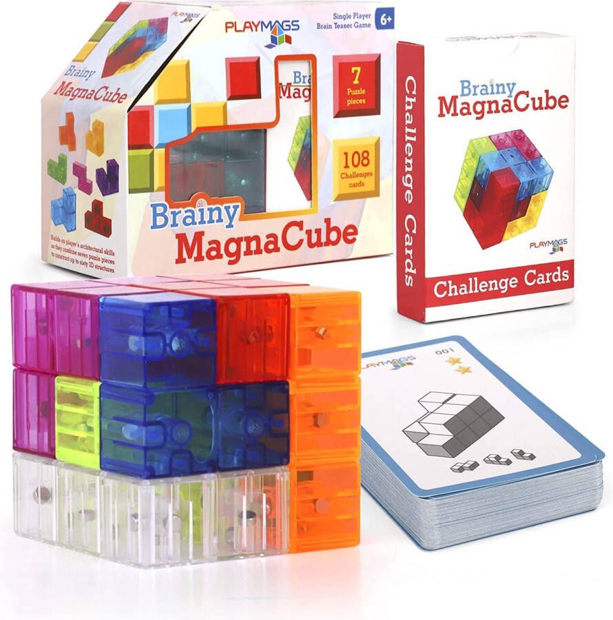 Playmags Slimme Kubus Magnetische Tegelset met Uitdagingskaarten Bouwstenen voor Educatief en Creatief Speelgoed voor kinderen vanaf 3 jaar