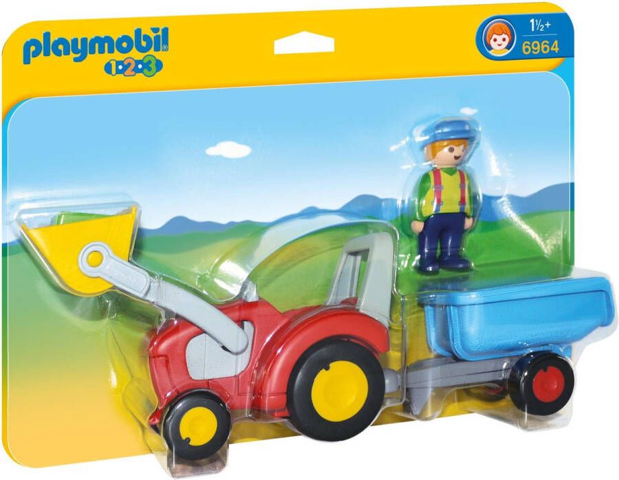 Playmobil Â 1.2.3 6964 Boer met tractor en aanhangwagen