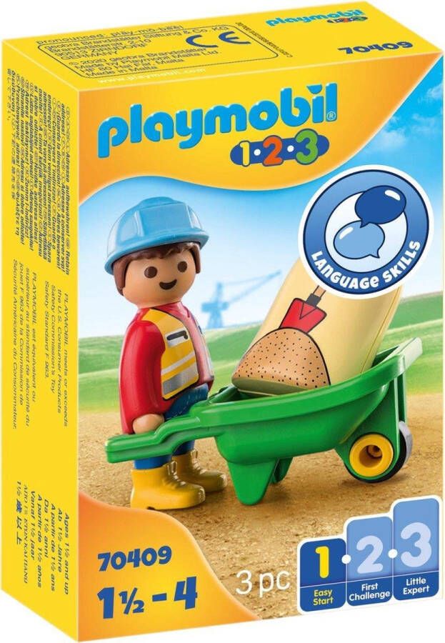 Playmobil Â 1.2.3 70409 Bouwvakker met kruiwagen