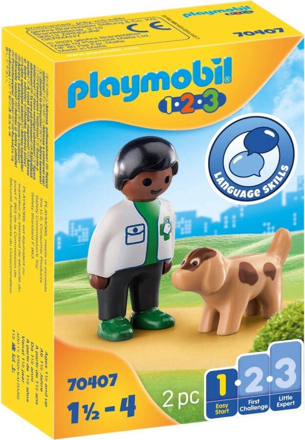 Playmobil 1.2.3 70407 Dierenarts met hond