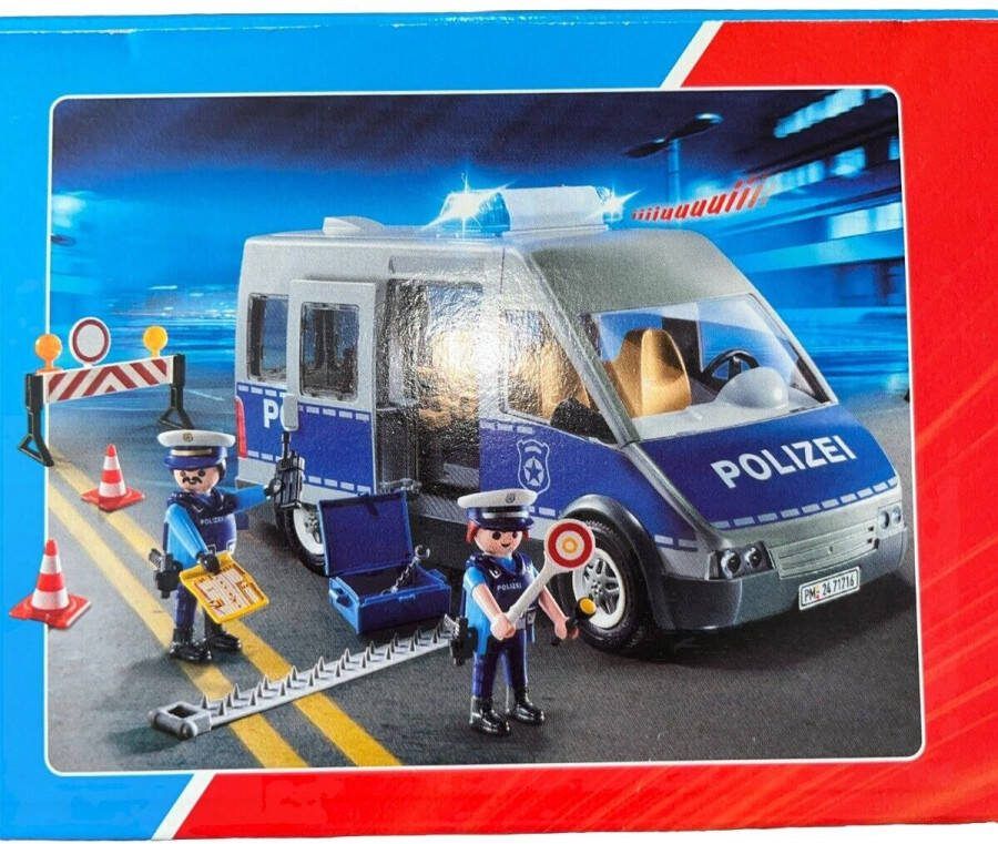 PLAYMOBIL politiebus met wegblokkade Opschrift Polizei