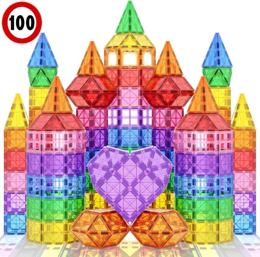PlayNetix Magnetisch speelgoed 100 stuks – Magnetic tiles – Bouwspeelgoed montessori – Magna – bouwstenen Bouwblokken Educatief magnetische tegels – magneet speelgoed – Sinterklaas Jongens & Meisjes 3 jaar t m 12 jaar