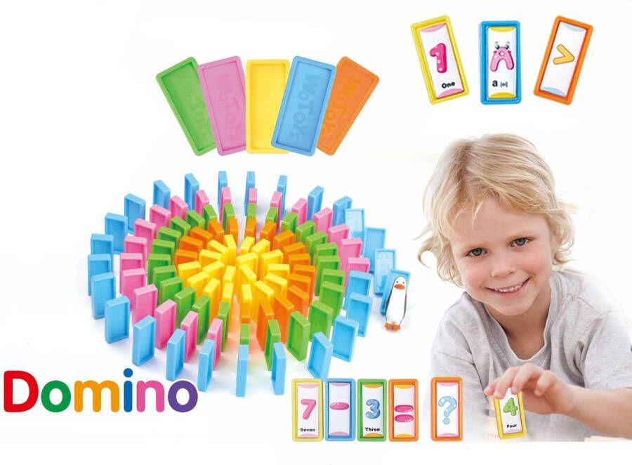 PLAYOKEE Domino stenen spel (200 stenen) In handige opberg emmer 2 stickervellen Bouwpakket Bouwstenen Speelgoed Kinderen