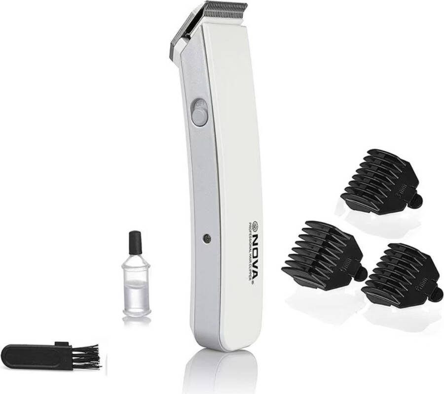 Playos Baardtrimmer met Opzetstukken Wit 7 delig Oplaadbaar Inclusief 3 Opzetstukken Reinigingsborstel Professioneel Haar Trimmer Draadloos Stainless Steel Haartrimmer Draadloze Tondeuse