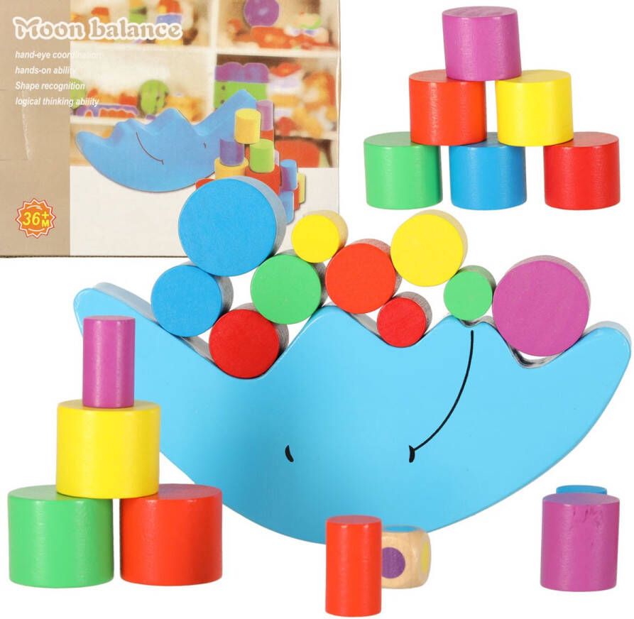 Playos Balanceer Puzzel Maan 17 cm Montessori Speelgoed Houten Blokken Tellen en Sorteren Vormen en Kleuren Motorisch en Cognitief Speelgoed Stapelspeelgoed Stapelblokken Educatief Speelgoed