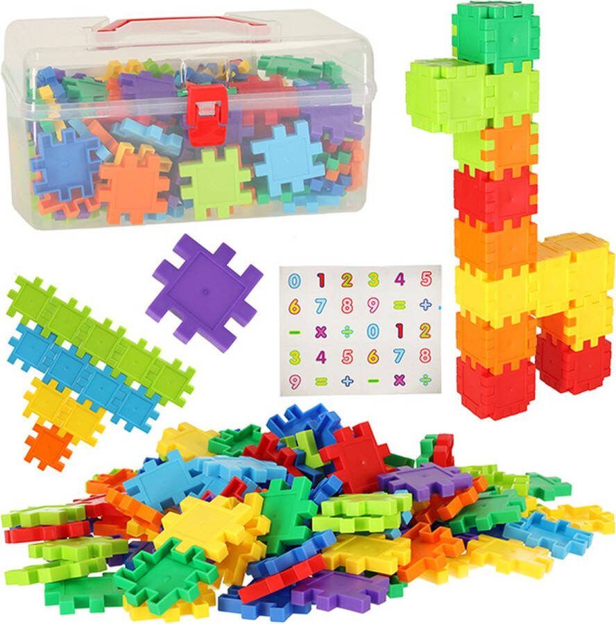 Playos Constructiespeelgoed Wafels 100 delig in Opbergkoffer met Stickers Educatief Speelgoed Open Ended Montessori Speelgoed Bouwblokken Bouwstenen