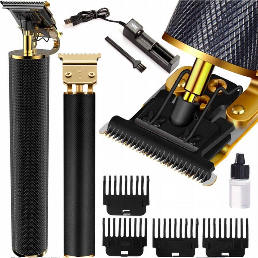Playos Draadloze Tondeuse Baardtrimmer Zwart 7 delig Oplaadbaar Inclusief 4 Opzetkammen Reinigingsborstel Professioneel Haar Trimmer Draadloos Stainless Steel Haartrimmer